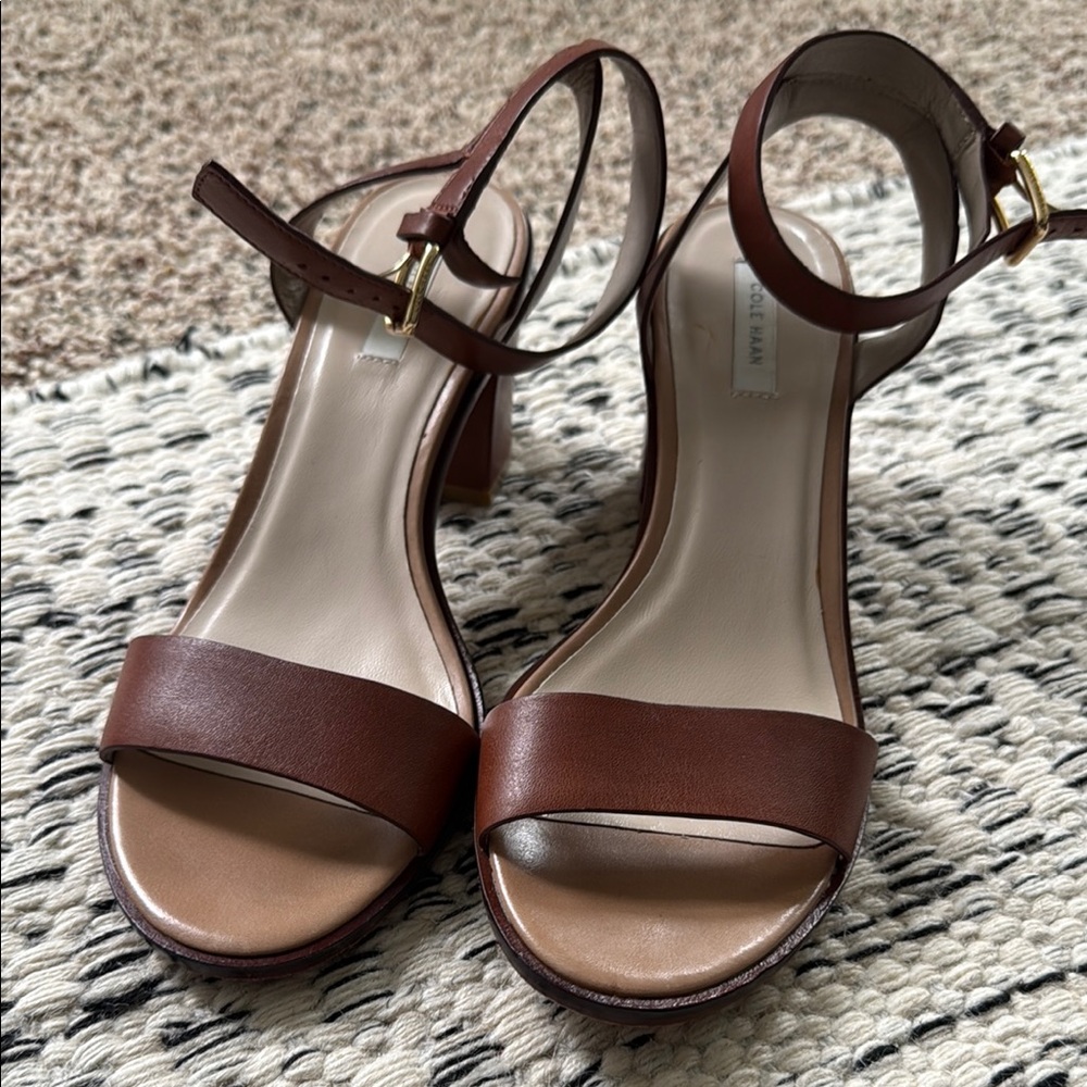 Cole Haan Brown Leather Sandals with Ankle Strap